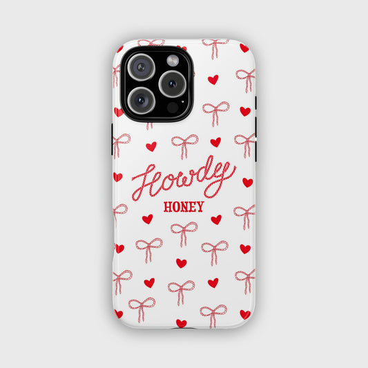 Howdy Honey iPhone Case, Cowgirl, Western, Cowboy, Country, Morgan Wallen, Girly, Coquette, White and Red iPhone Cover